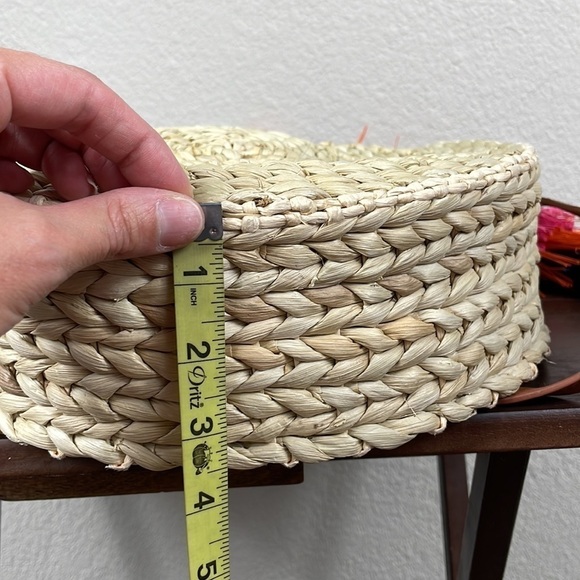 Nordstrom Joni Circular Raffia Straw Woven Bag Beach Boho Summer Tassel - Picture 13 of 15